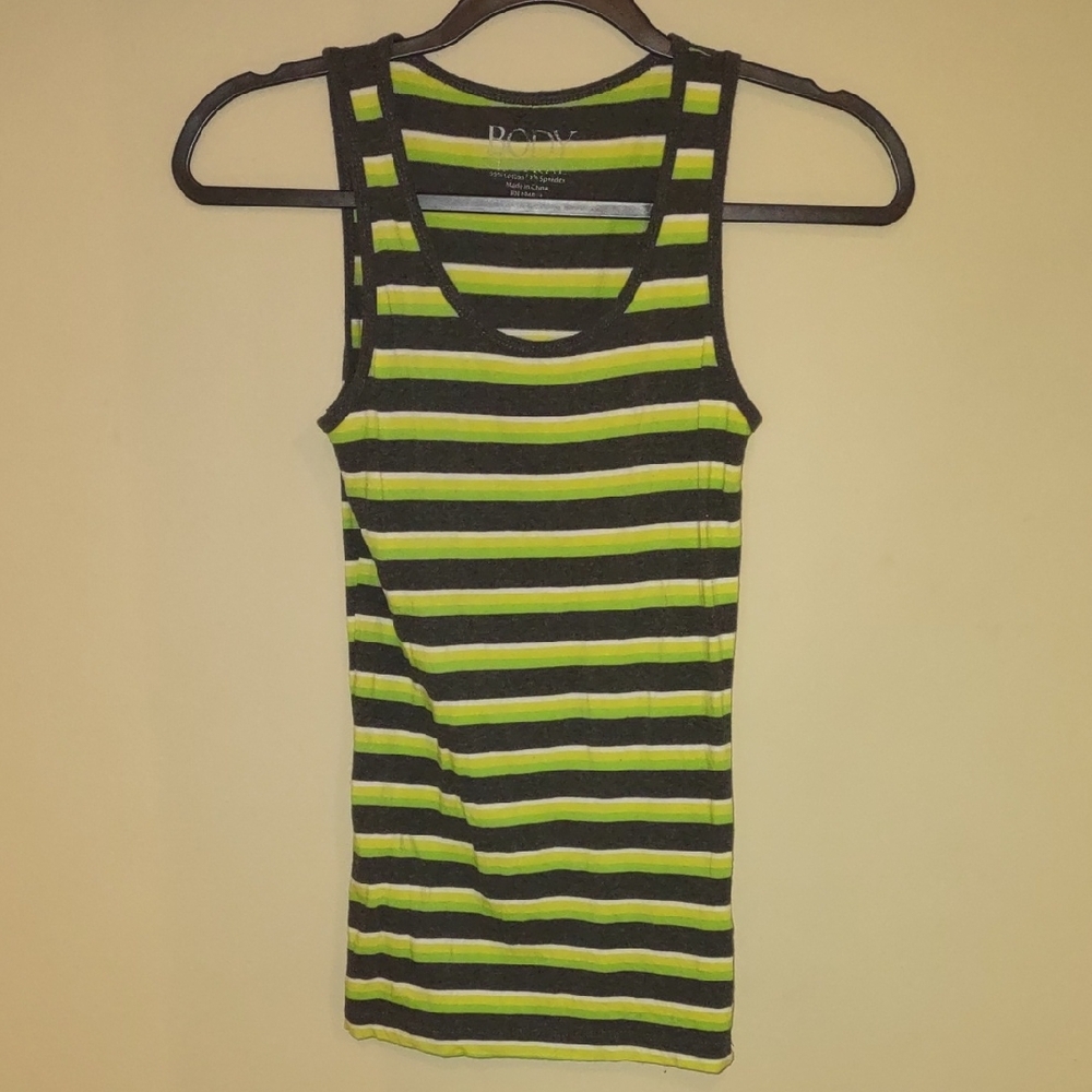 Body Central Green and Black Striped Tank Top